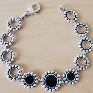 Lagos Sterling Silver Maya Black Onyx Circle Link Caviar Bracelet SMALL 6.75in